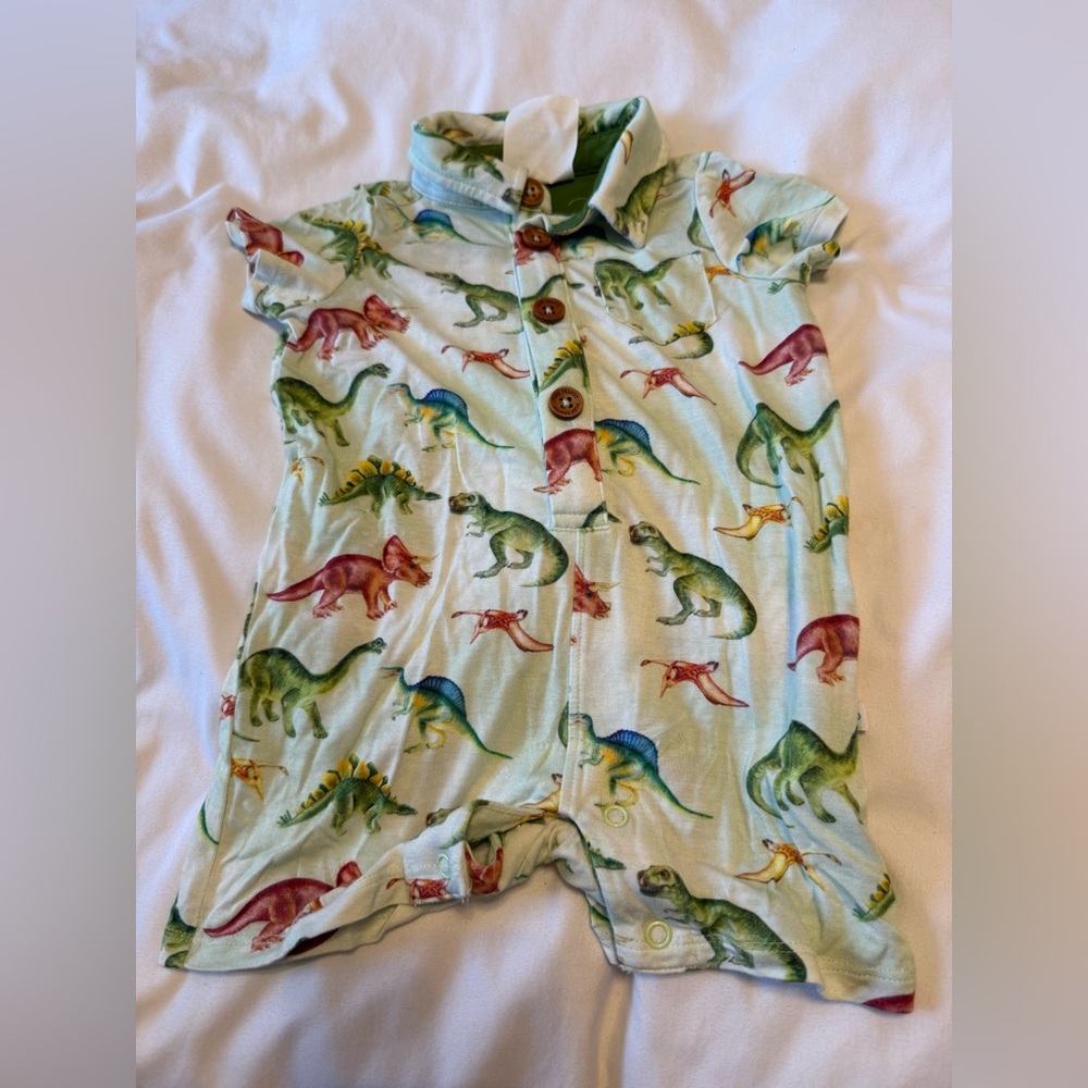 Posh Peanut Dinosaur Print Bodysuit - Green and Red